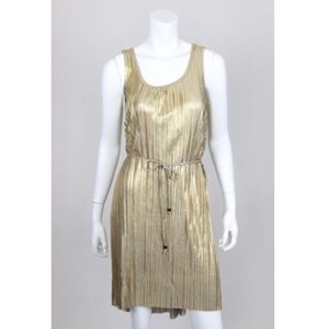 H&M Dress Gold Pleated Size XS Sleeveless Belt